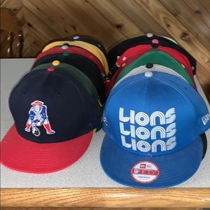 10 of the different hats snap backs and one fitted